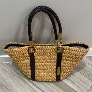 Michael Kors Woven Tote with Dark Brown Handles